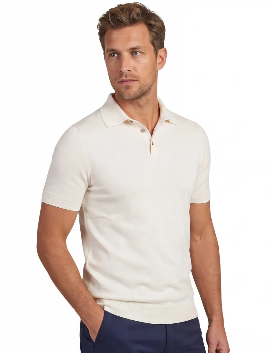 Born with appetite wolf knitted polo creme katoen
