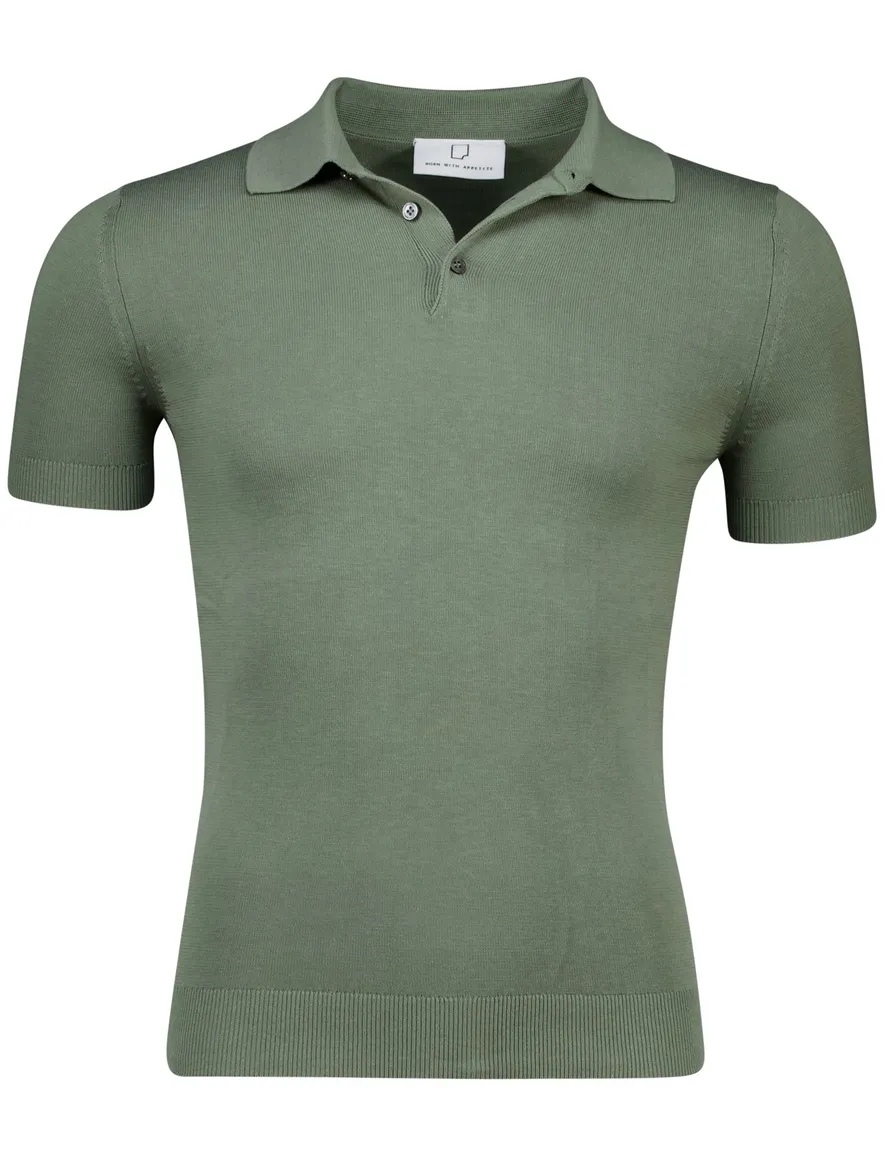 Born with appetite knitted polo groen effen