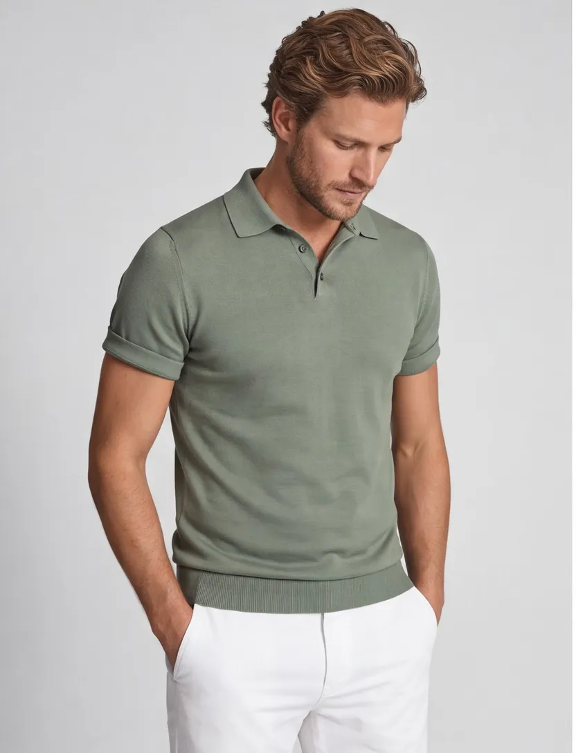 Born with appetite knitted polo groen katoen