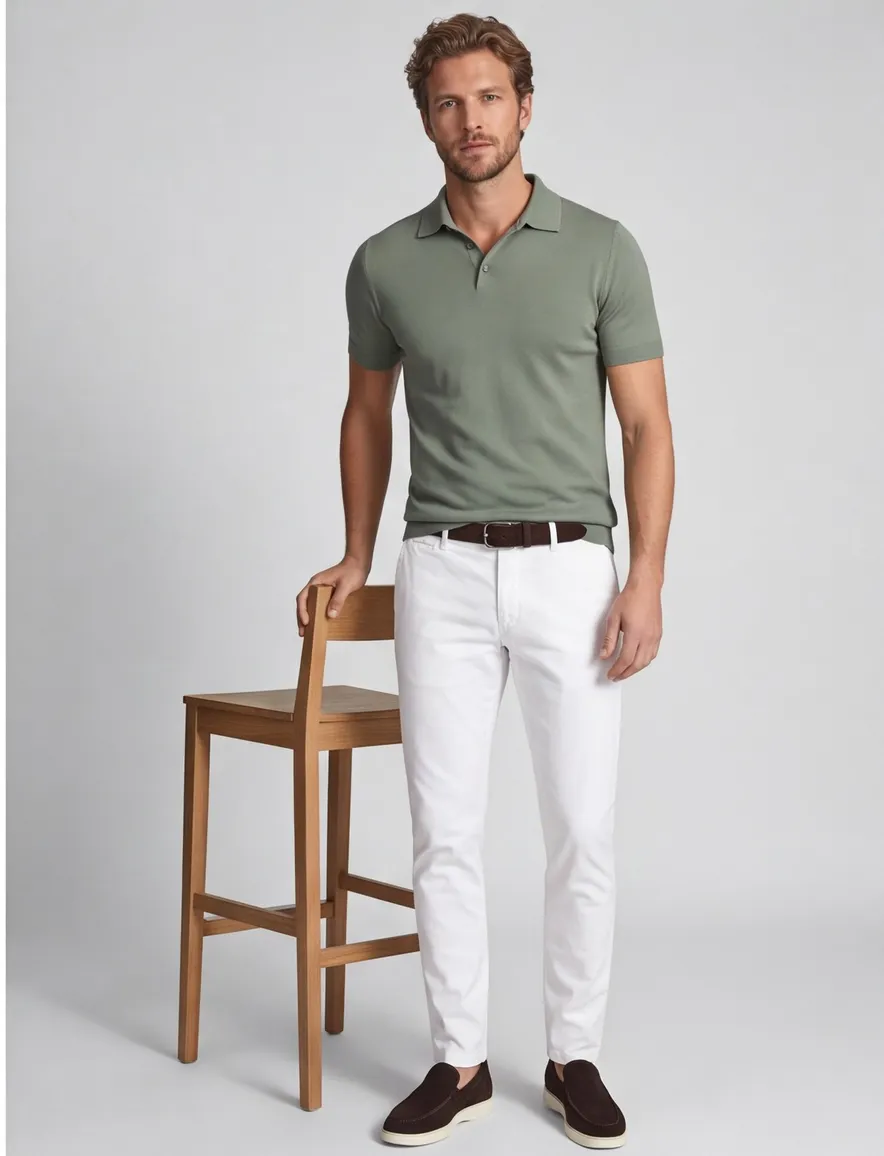 Born with appetite knitted polo groen effen