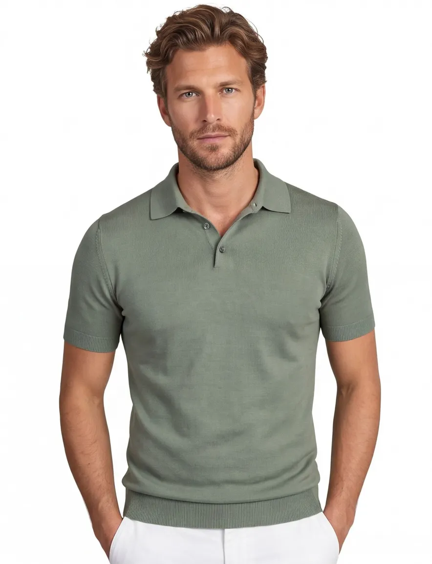 Born with appetite knitted polo groen effen