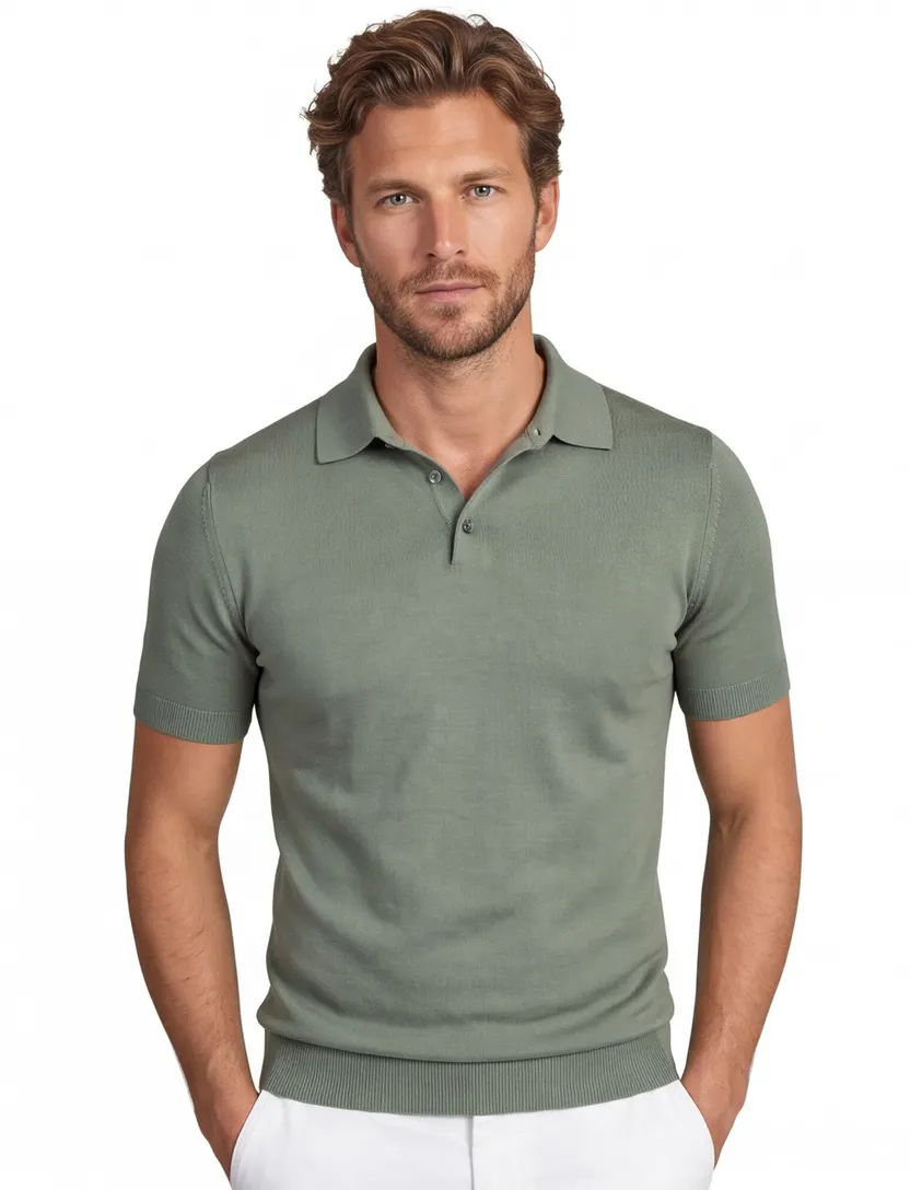 Born with appetite knitted polo groen katoen