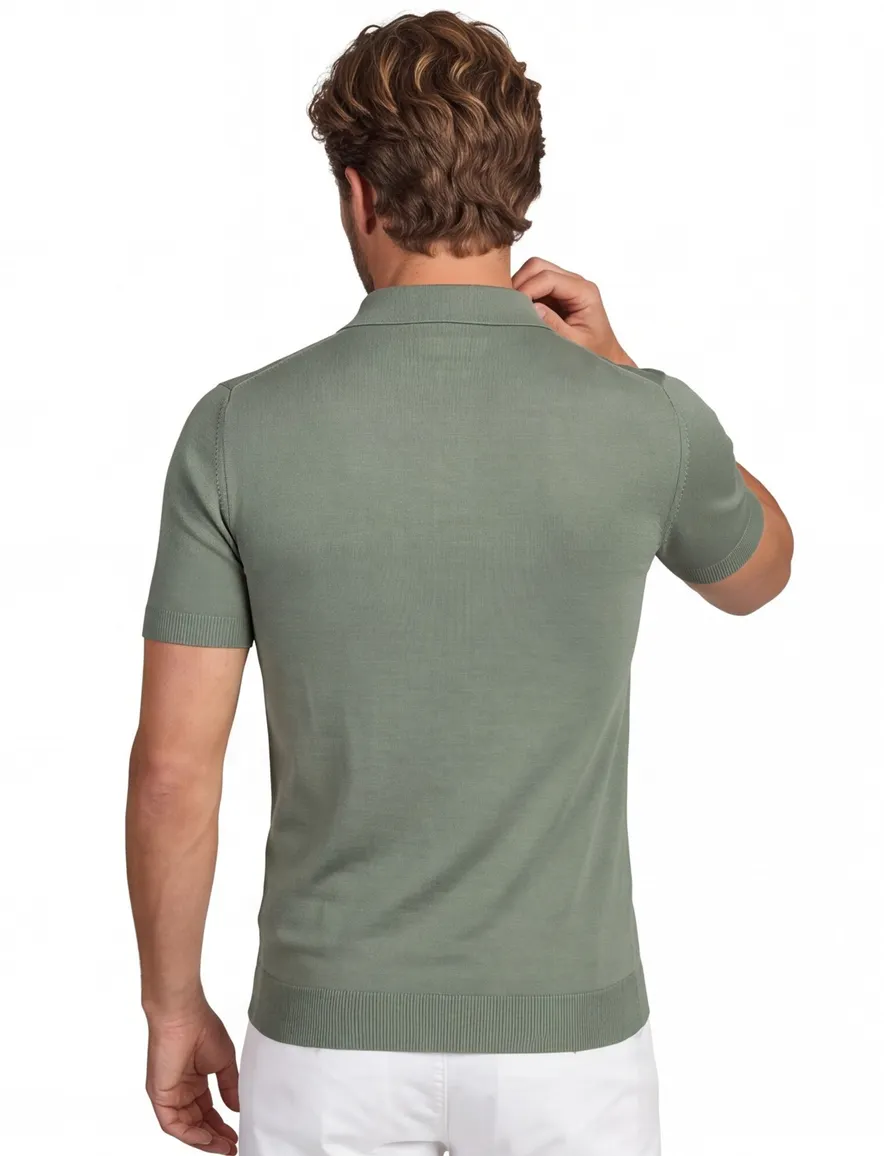 Born with appetite wolf knitted polo groen effen