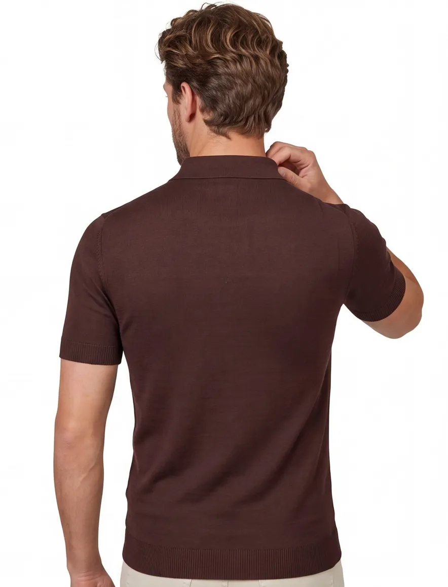 Born With Appetite wolf knitted polo bruin katoen
