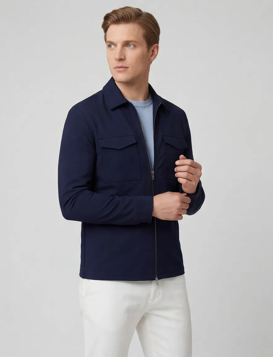 Born With Appetite overshirt met rits donkerblauw