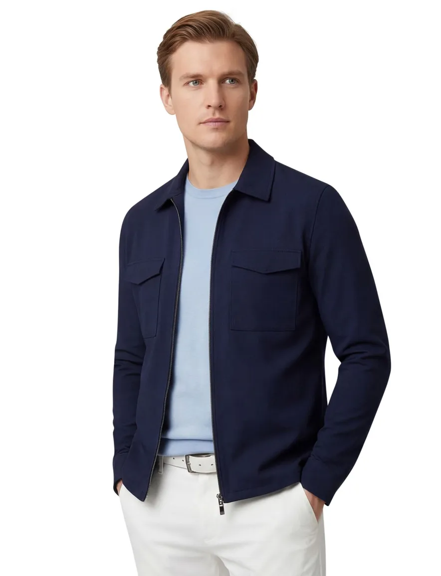 Born With Appetite overshirt met rits donkerblauw