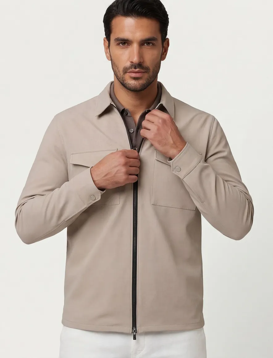 Born With Appetite overshirt met rits beige nylon