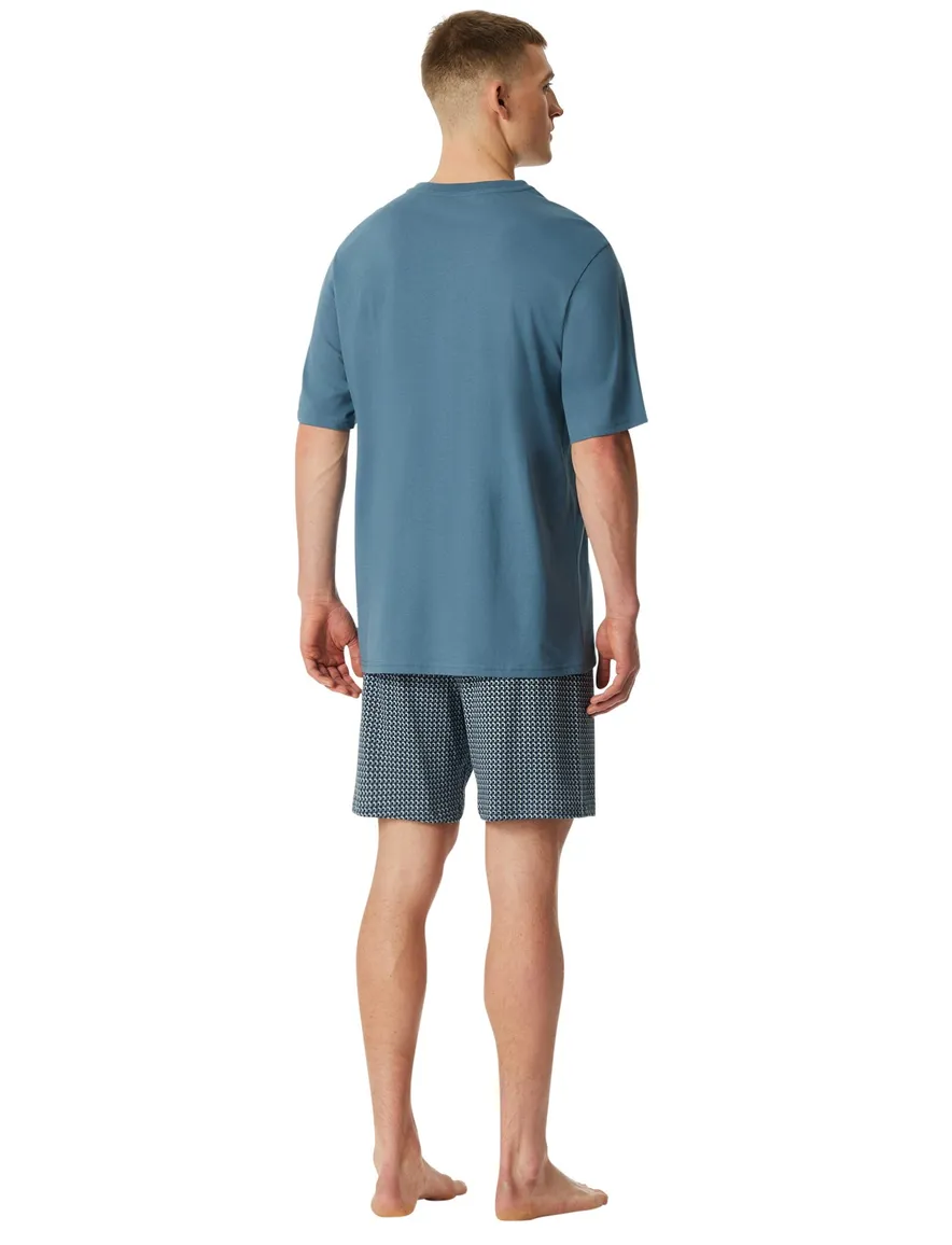 Schiesser single jersey shortama blauw comfort fit