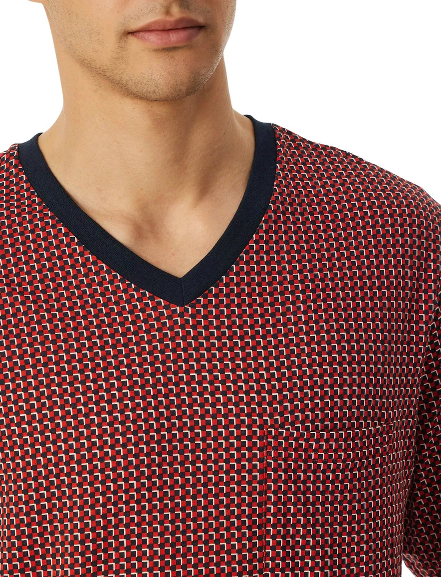 Schiesser shortama rood zwart comfort fit