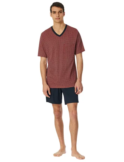 Schiesser Schiesser shortama rood zwart comfort fit