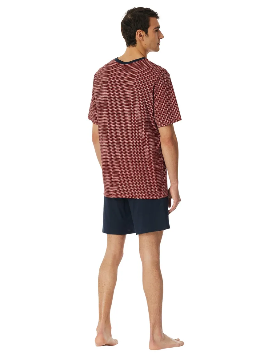 Schiesser shortama rood zwart comfort fit