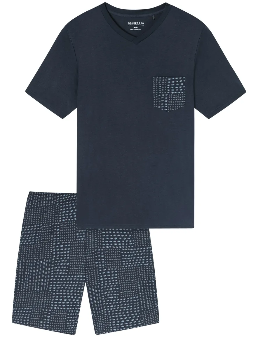 Schiesser single jersey pyjama short donkerblauw