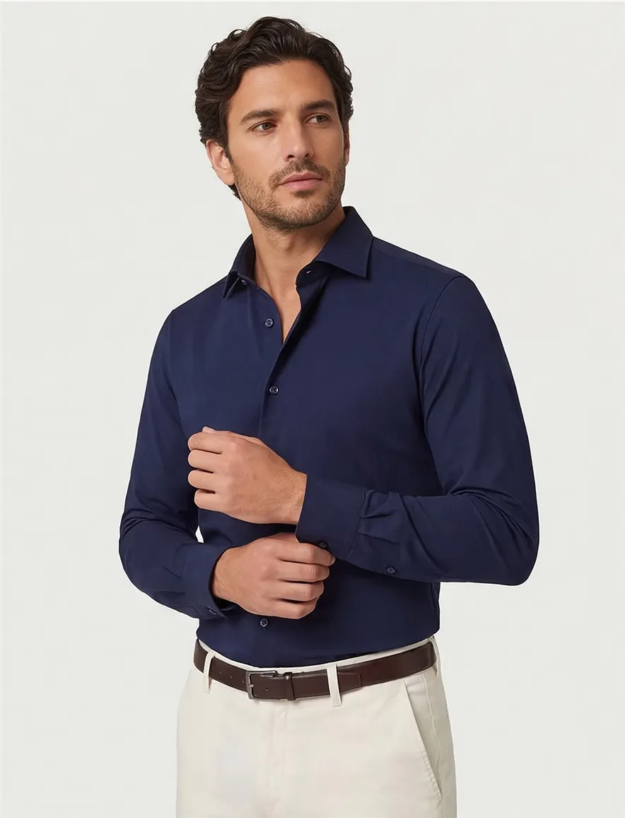 Cavallaro overhemd donkerblauw Tanisco effen