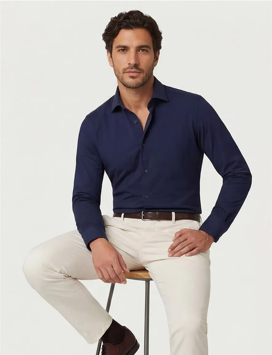 Cavallaro overhemd donkerblauw Tanisco effen