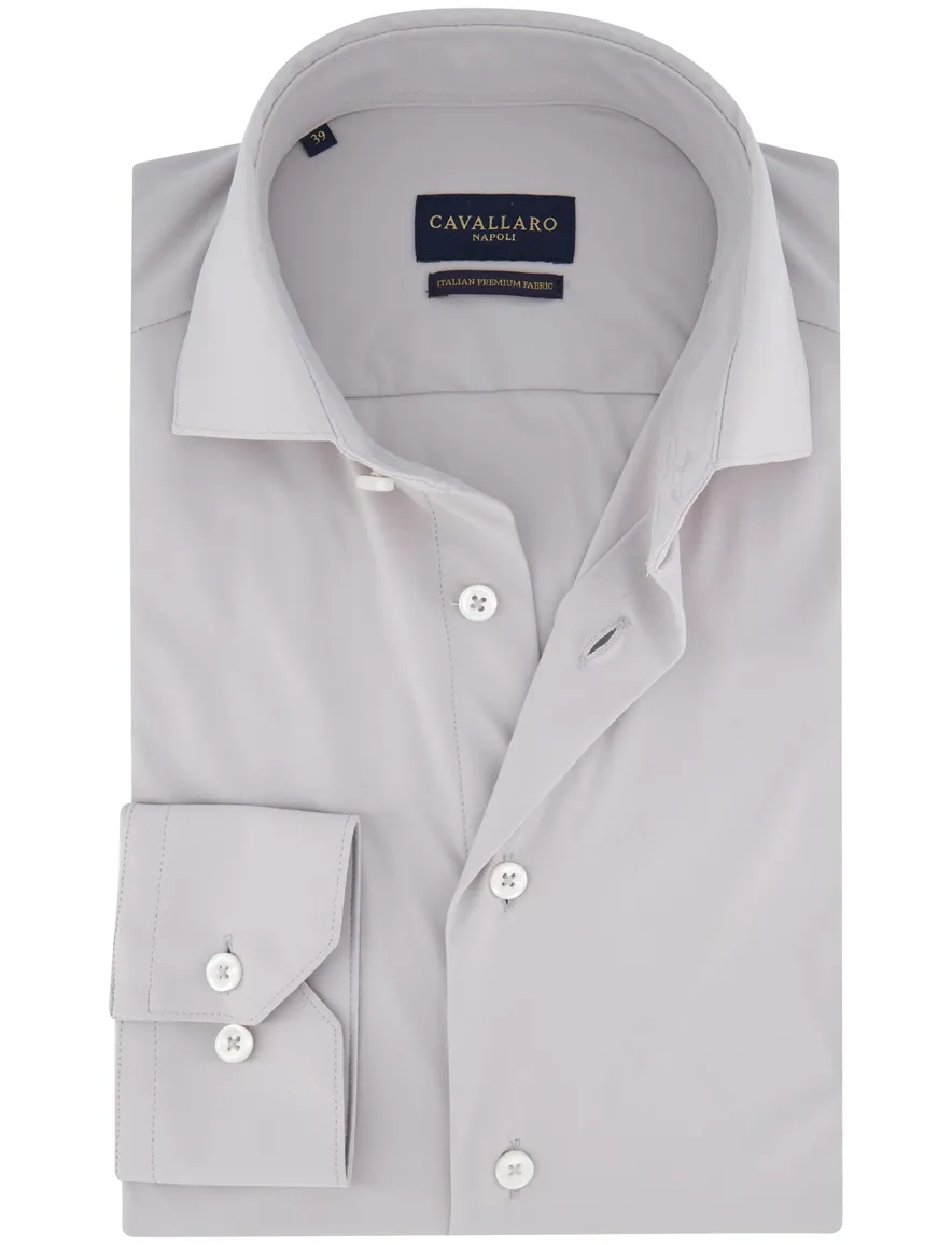 Cavallaro Napoli overhemd grijs Tanisco effen stretch