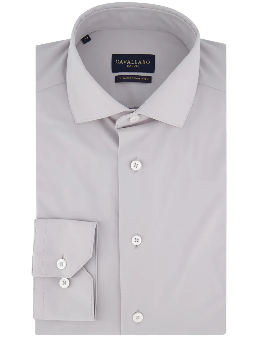 Cavallaro Napoli overhemd grijs Tanisco effen stretch