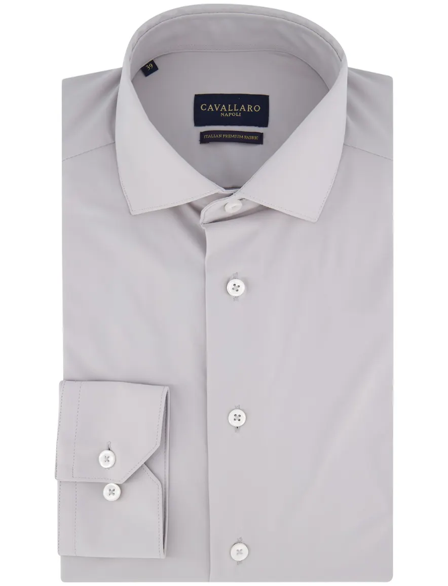 Cavallaro overhemd grijs Tanisco effen stretch