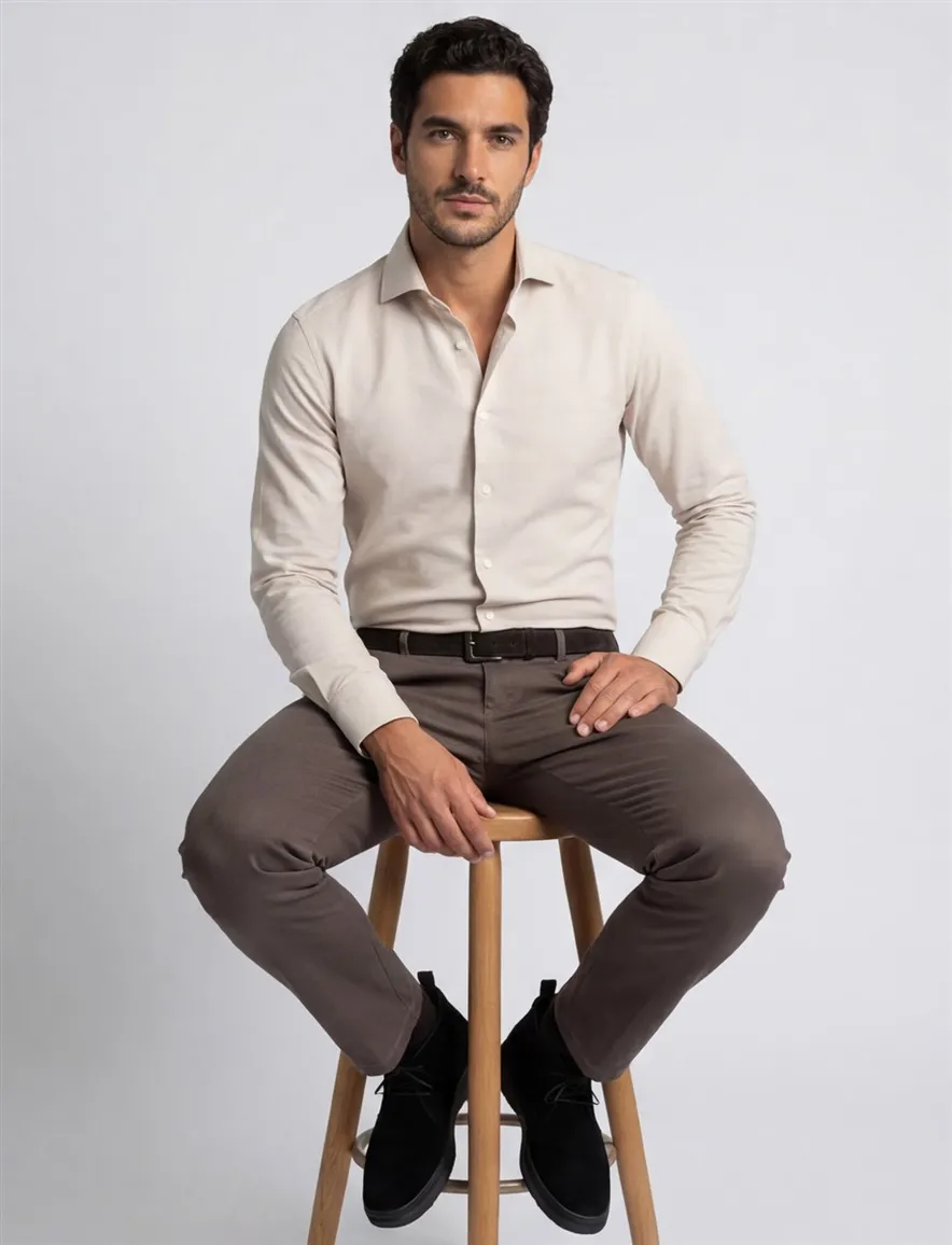 Cavallaro Felicio overhemd beige gebreid