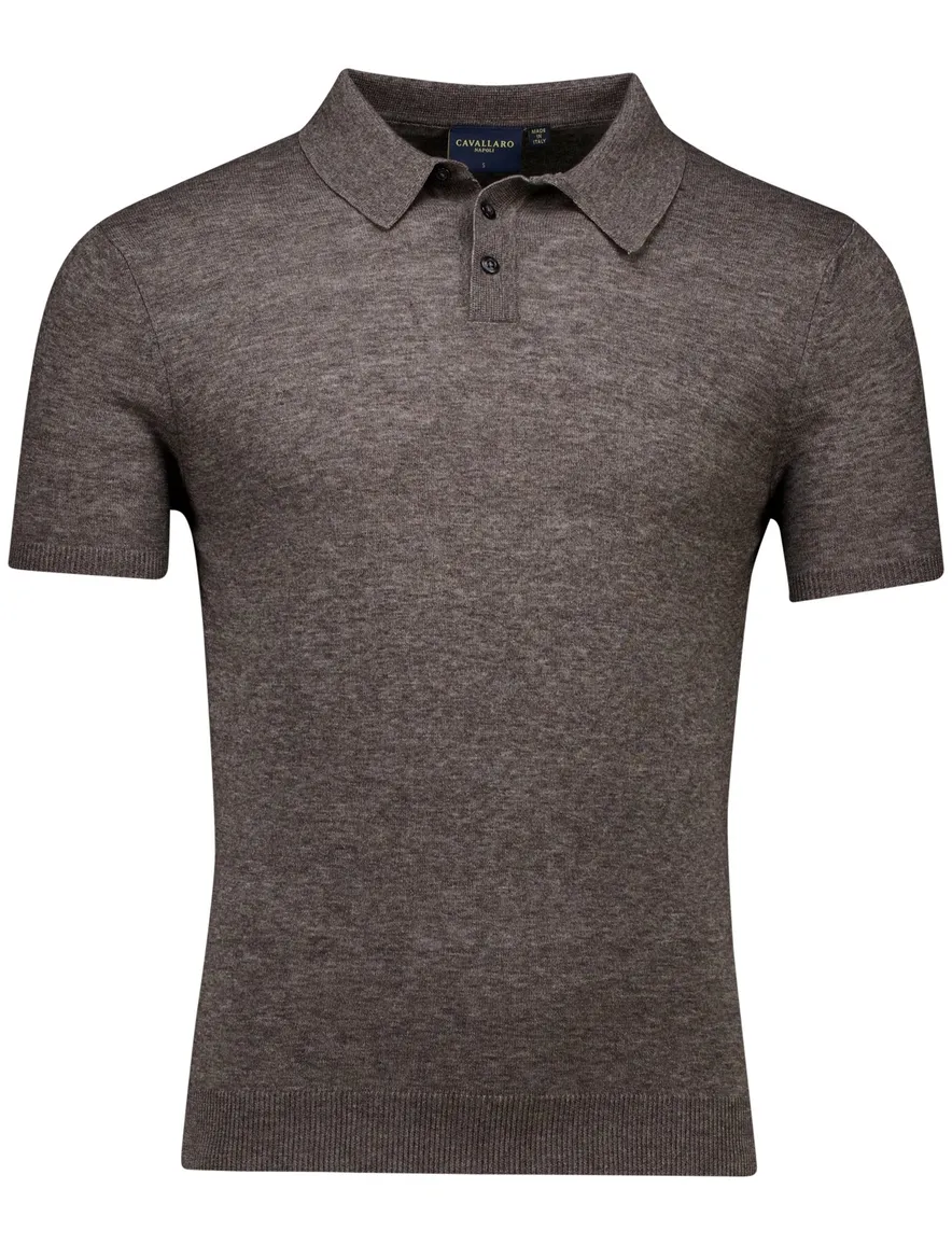 Cavallaro polo bruin gebreid effen slim fit katoen