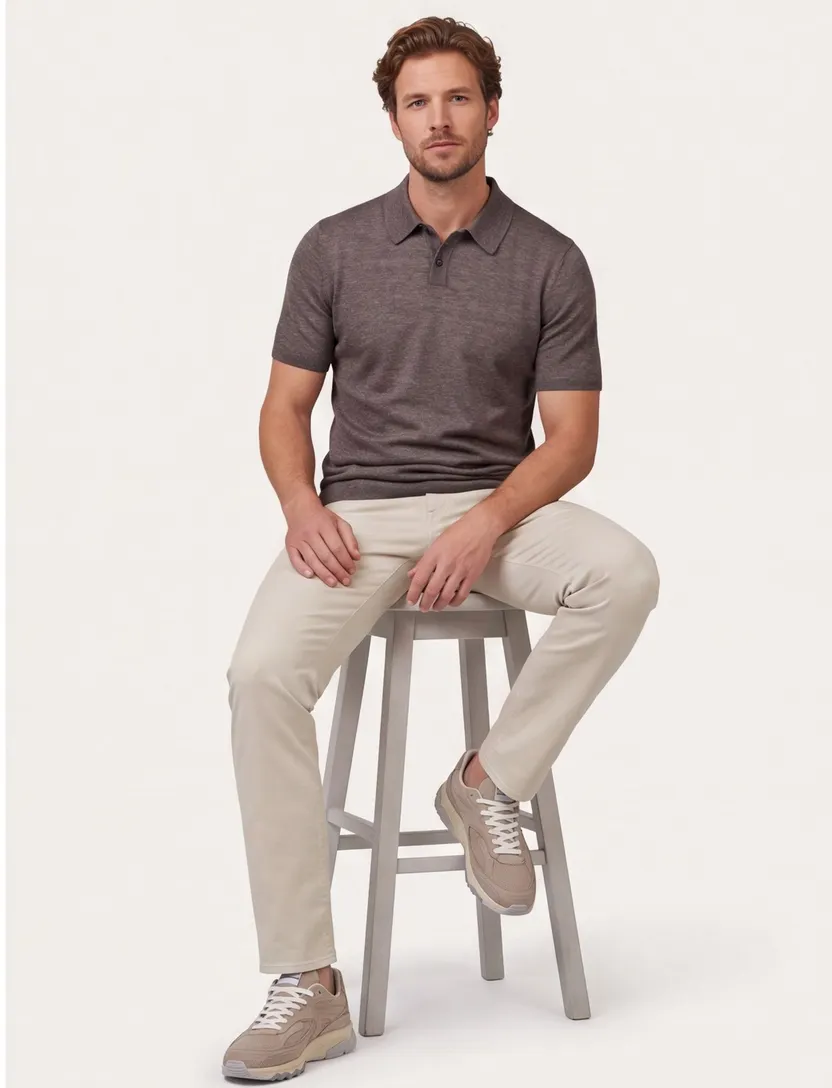 Cavallaro Castro Polo bruin gebreid slim fit katoen