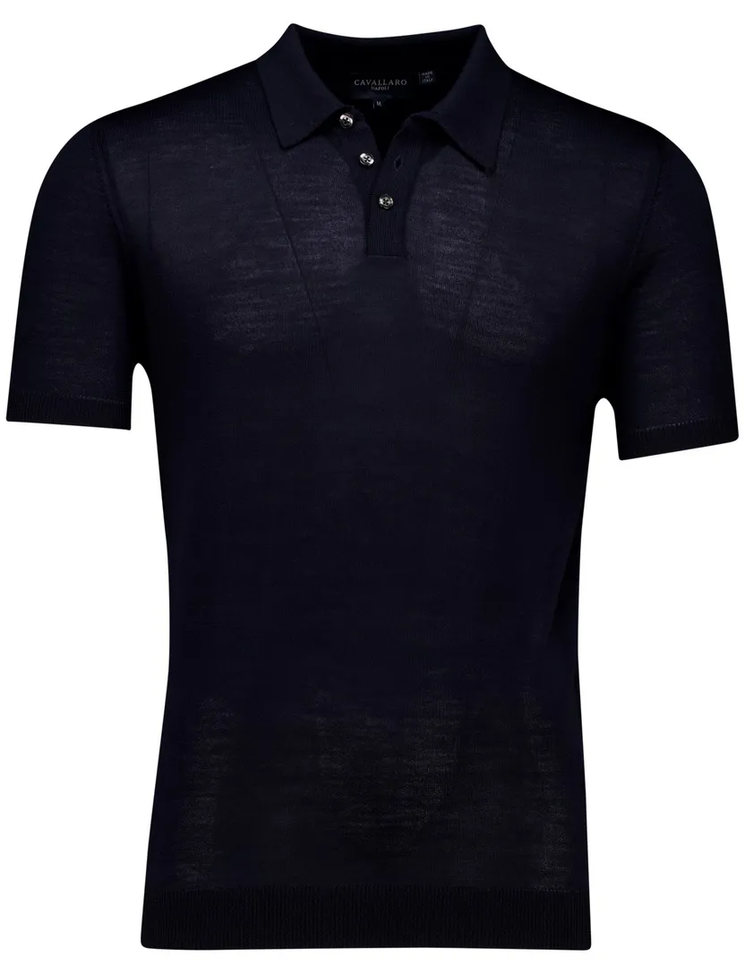 Cavallaro Olmo Polo donkerblauw gebreid slim fit