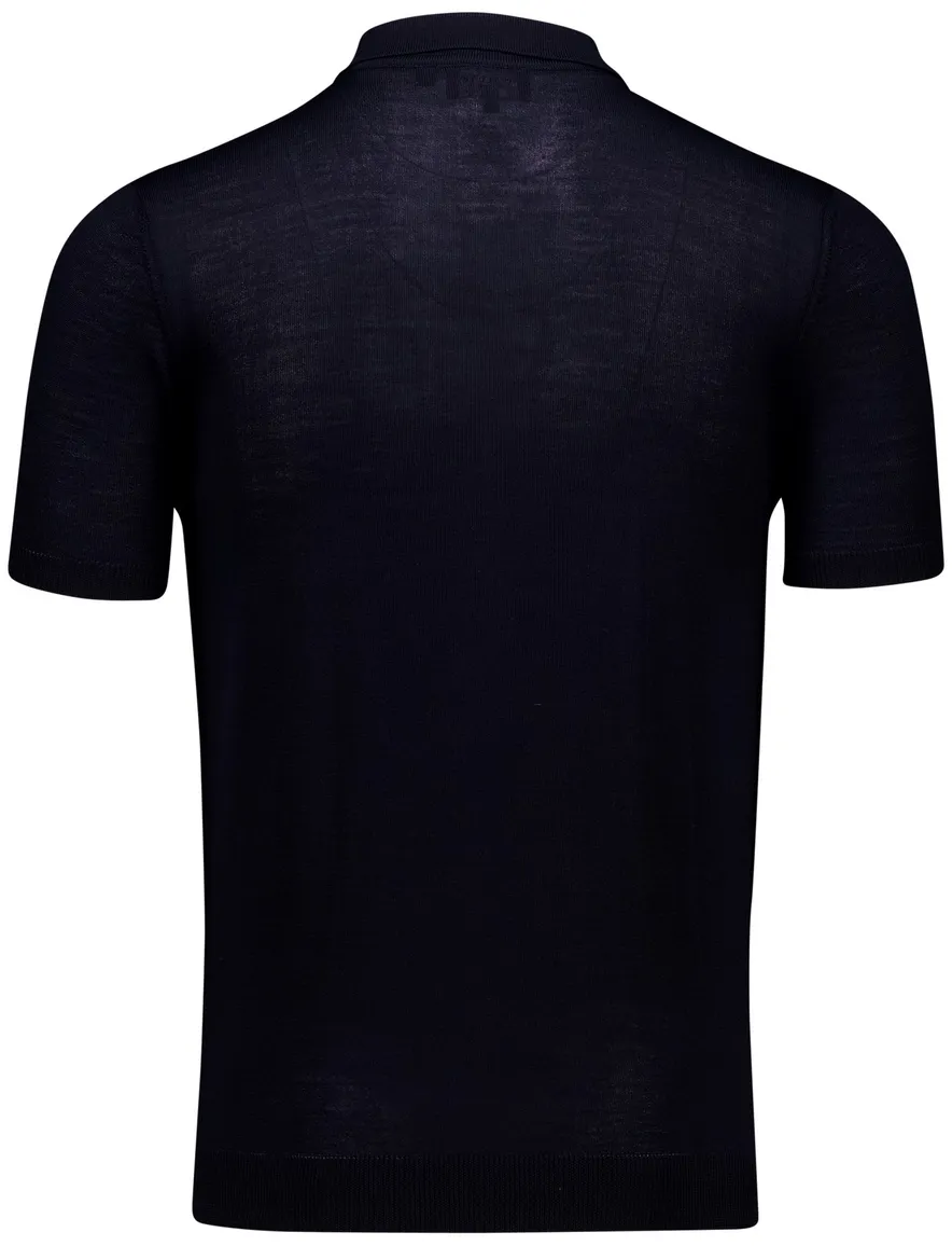 Cavallaro polo effen donkerblauw gebreid slim fit