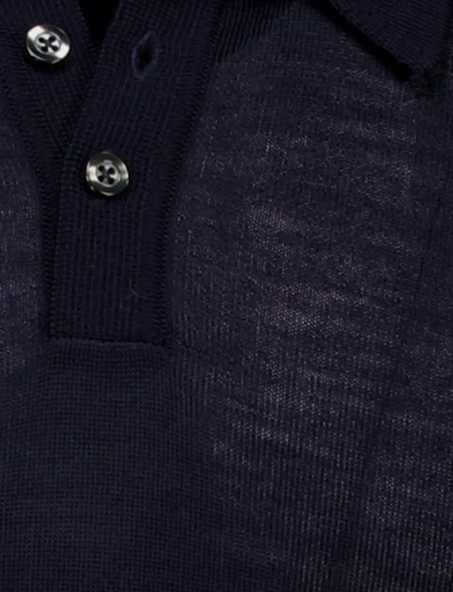 Cavallaro polo effen donkerblauw gebreid slim fit