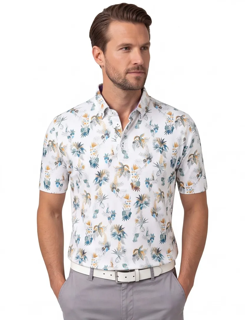 Eden Valley polo wit geprint korte mouw pique