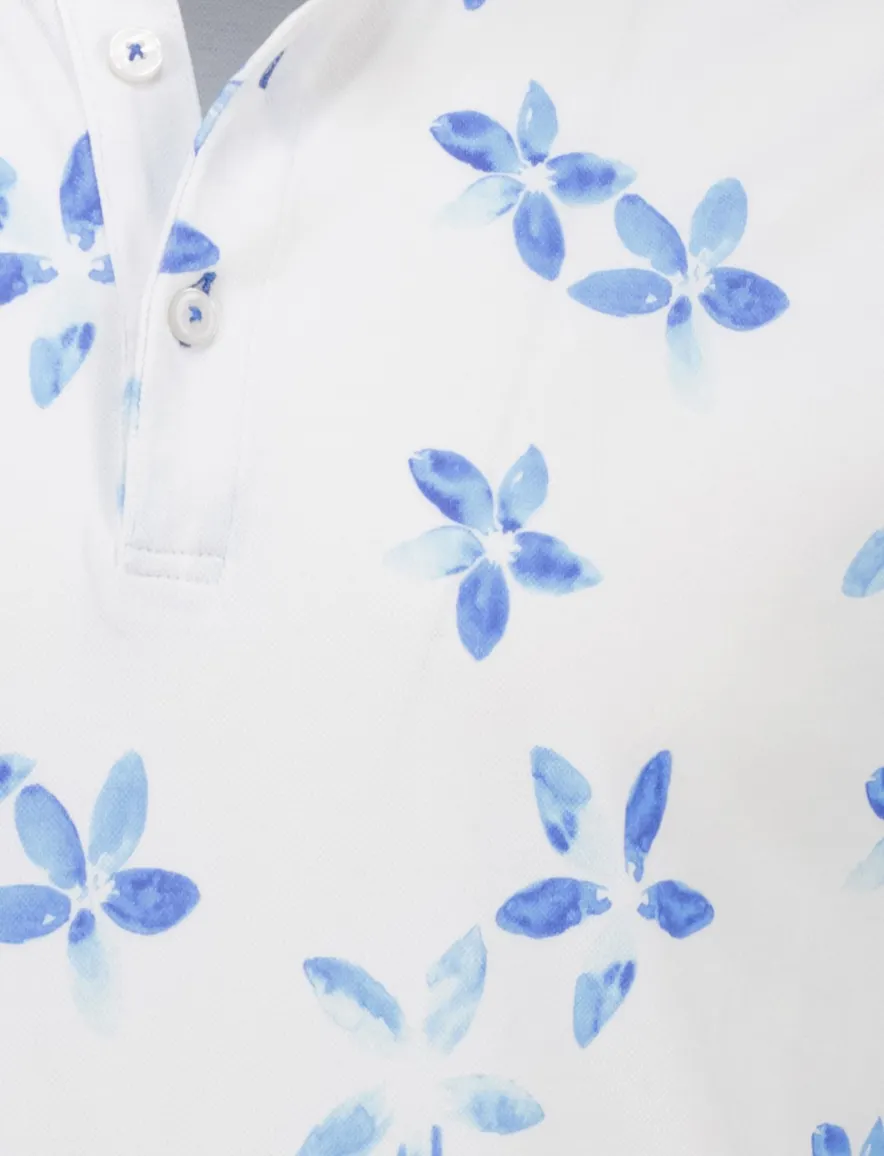 Eden Valley polo wit met blauwe print katoen