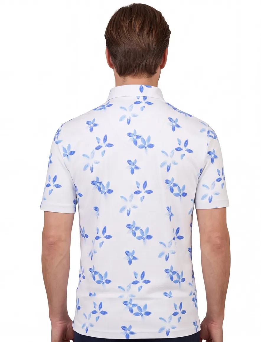 Eden Valley polo wit met blauwe print katoen