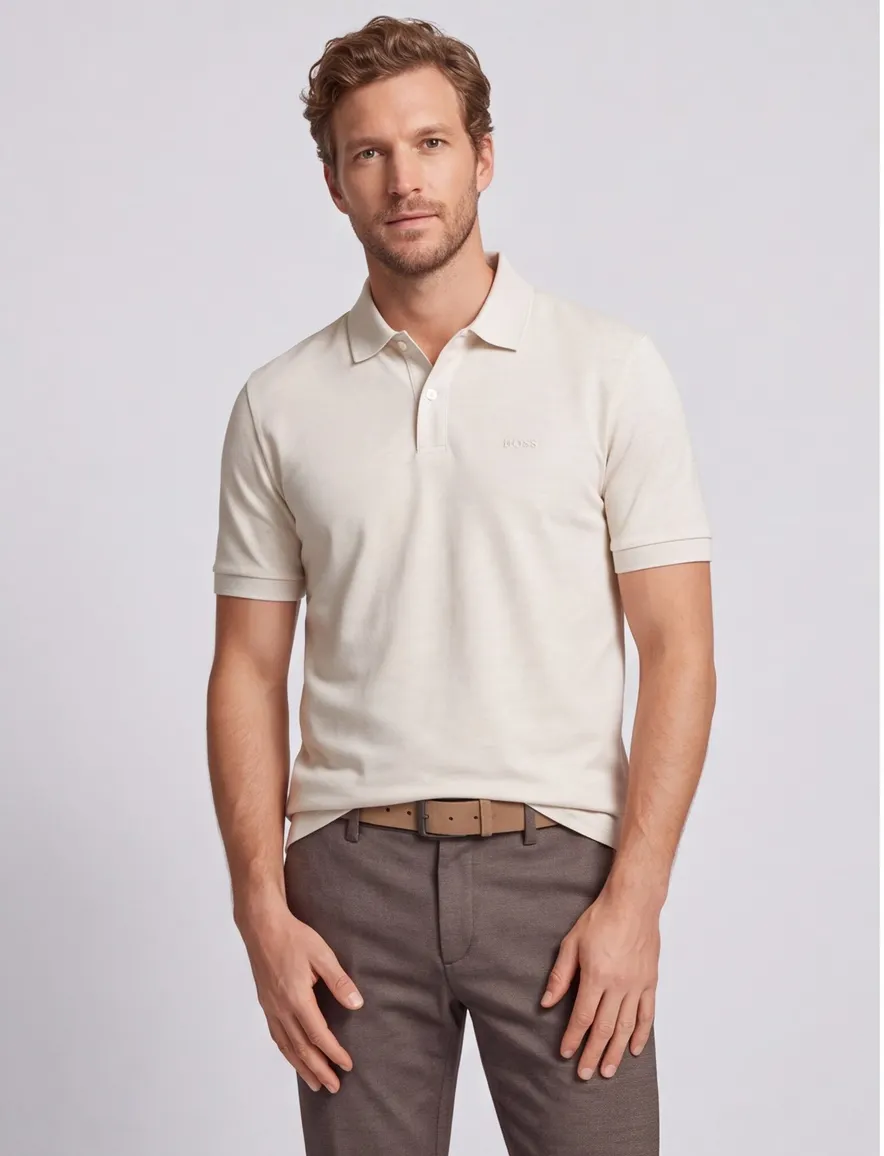 Boss Black Pallas pique polo beige katoen normale fit