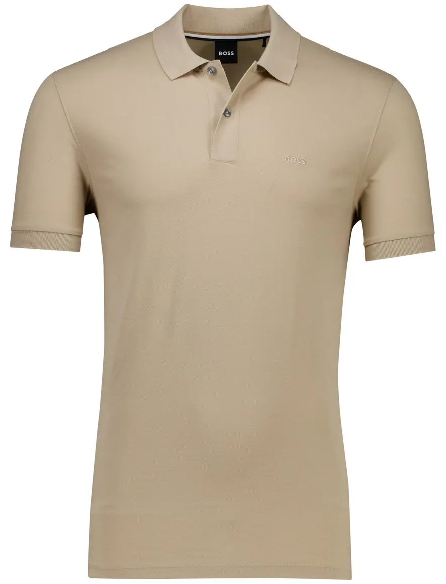 BOSS polo korte mouw beige effen Pallas katoen
