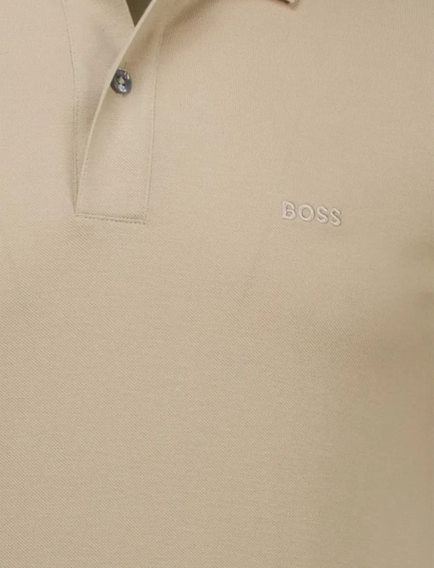 BOSS polo korte mouw beige effen Pallas katoen