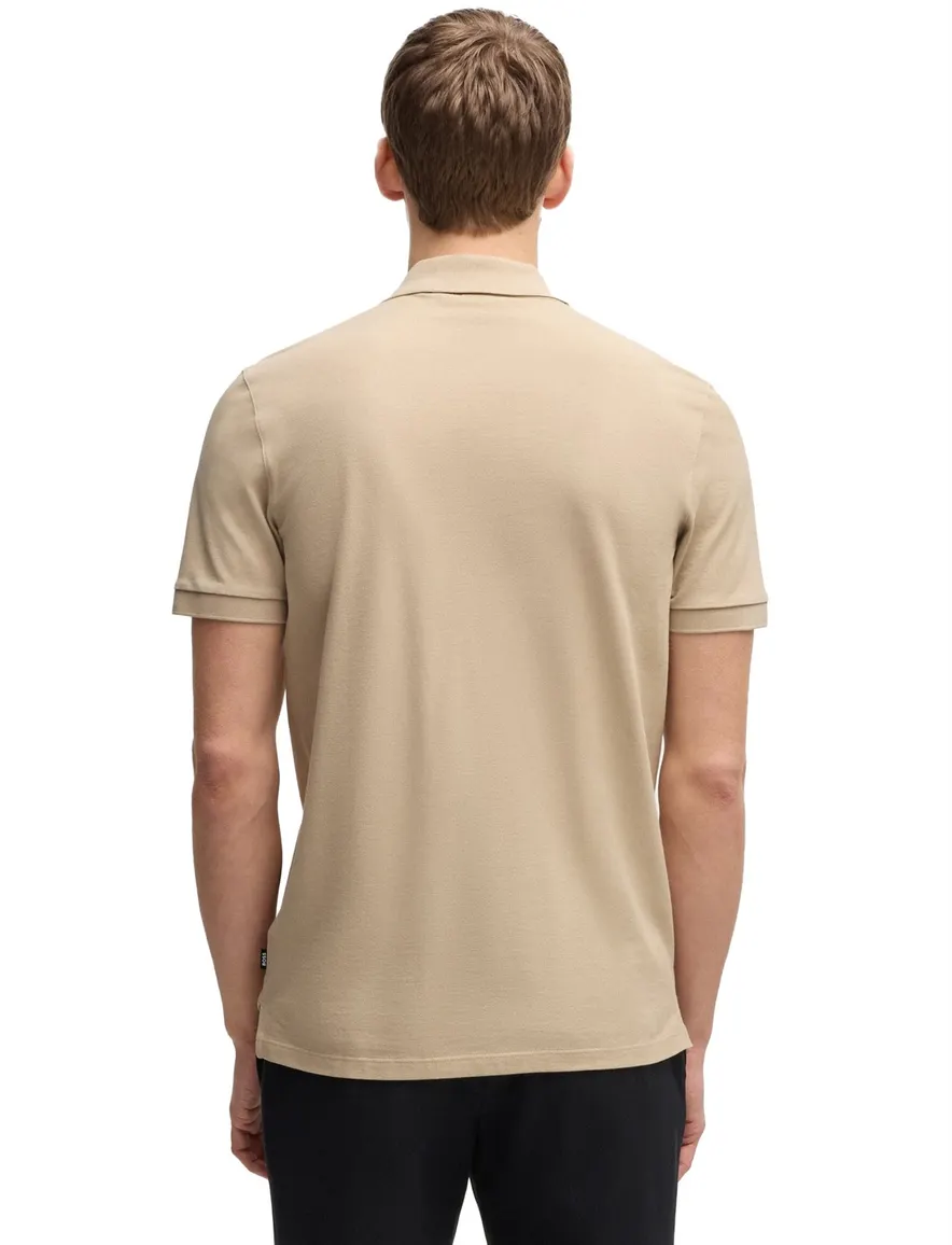 BOSS polo korte mouw beige effen Pallas katoen