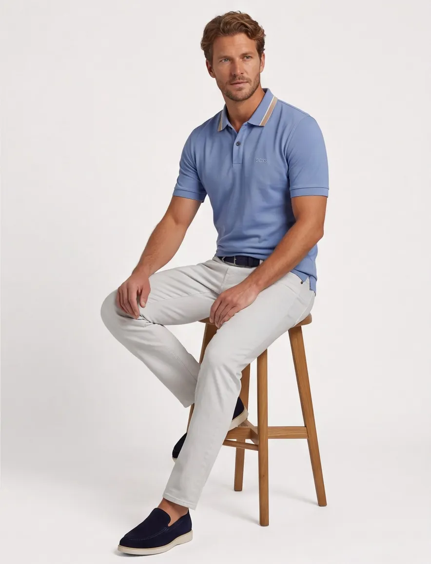 BOSS polo blauw Pallas effen korte mouw