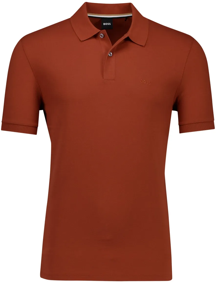 BOSS polo roest-oranjee effen korte mouw Pallas