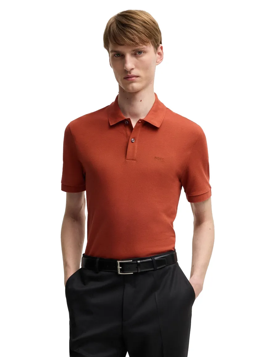 BOSS polo roest-oranjee effen korte mouw Pallas