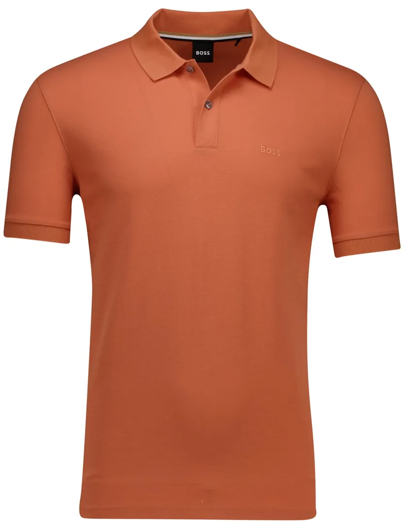 katoenen Boss Black Pallas pique polo oranje effen