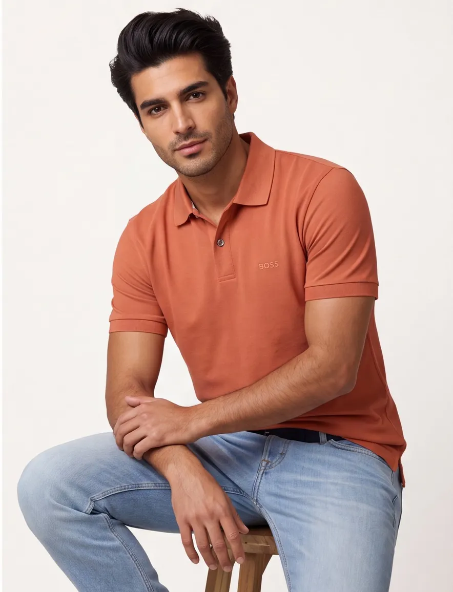 Boss Black Pallas pique polo korte mouw oranje normale fit