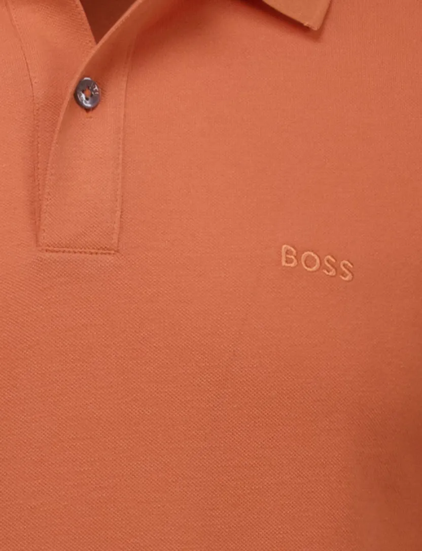 katoenen Boss Black Pallas pique polo oranje effen