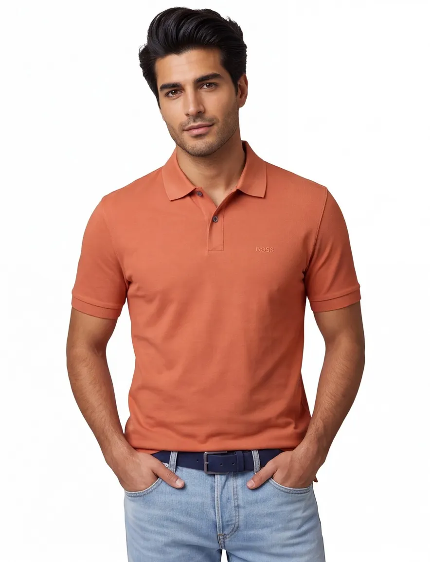 Boss Black Pallas pique polo korte mouw oranje normale fit