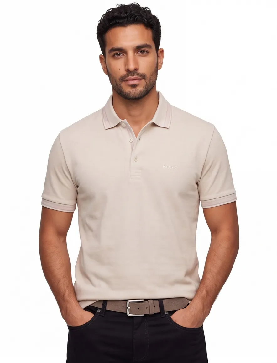 Boss Green Paddy normale fit effen beige katoen