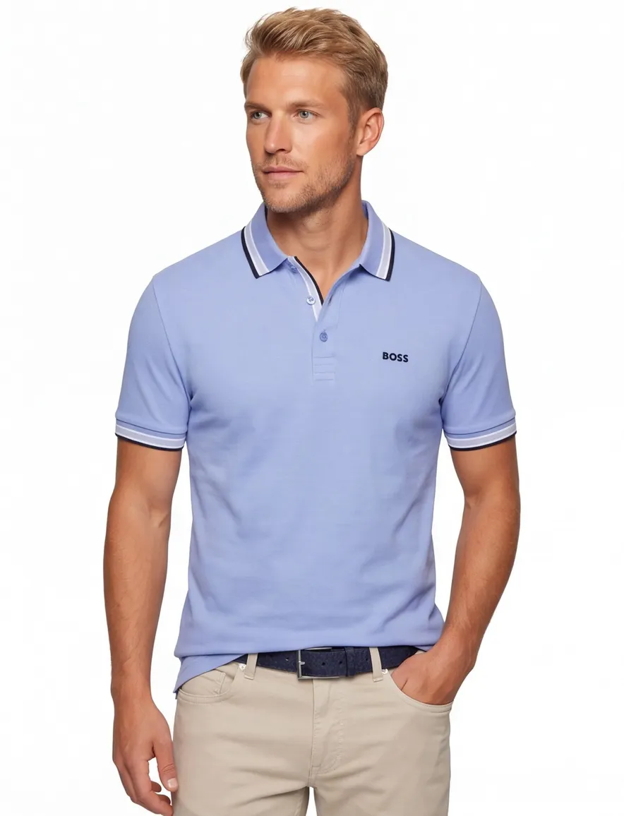 Boss Green Paddy normale fit blauw effen katoen