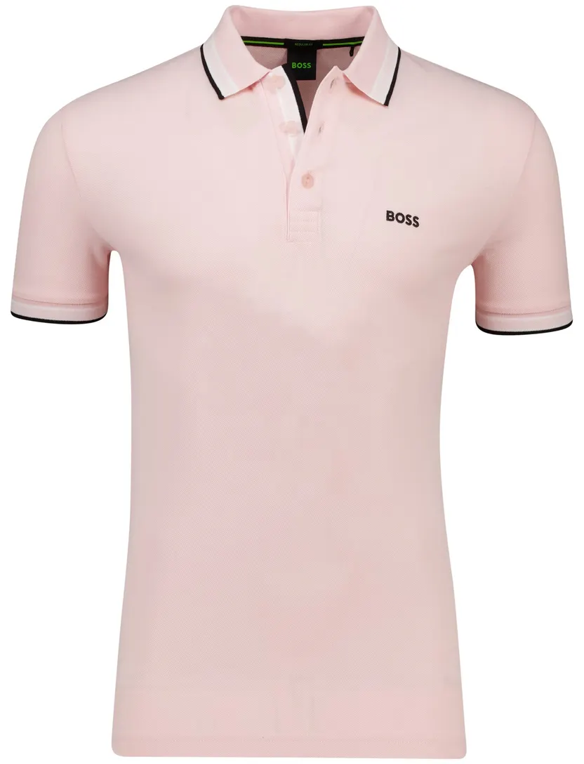 katoenen Boss Green polo roze effen korte mouw normale fit