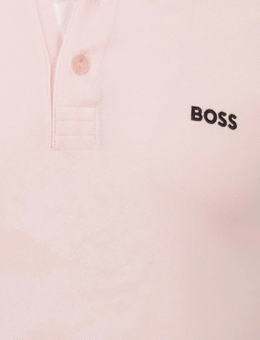 katoenen Boss Green polo roze effen korte mouw normale fit