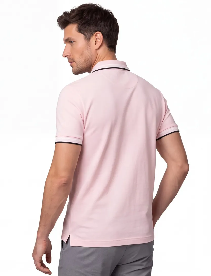 katoenen Boss Green polo roze effen korte mouw normale fit