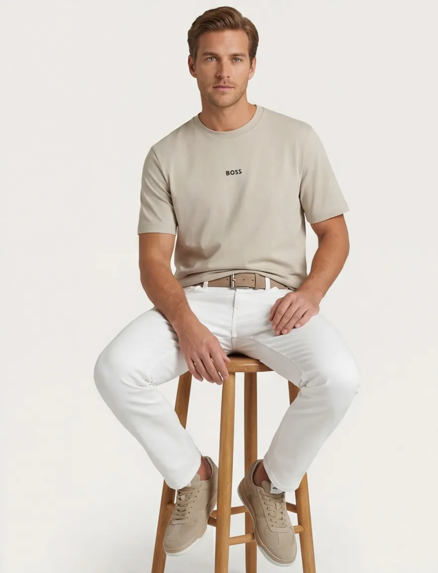 Boss Orange TChup effen beige normale fit katoen