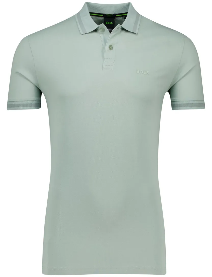 katoenen Boss Green polo groen effen stretch korte mouw
