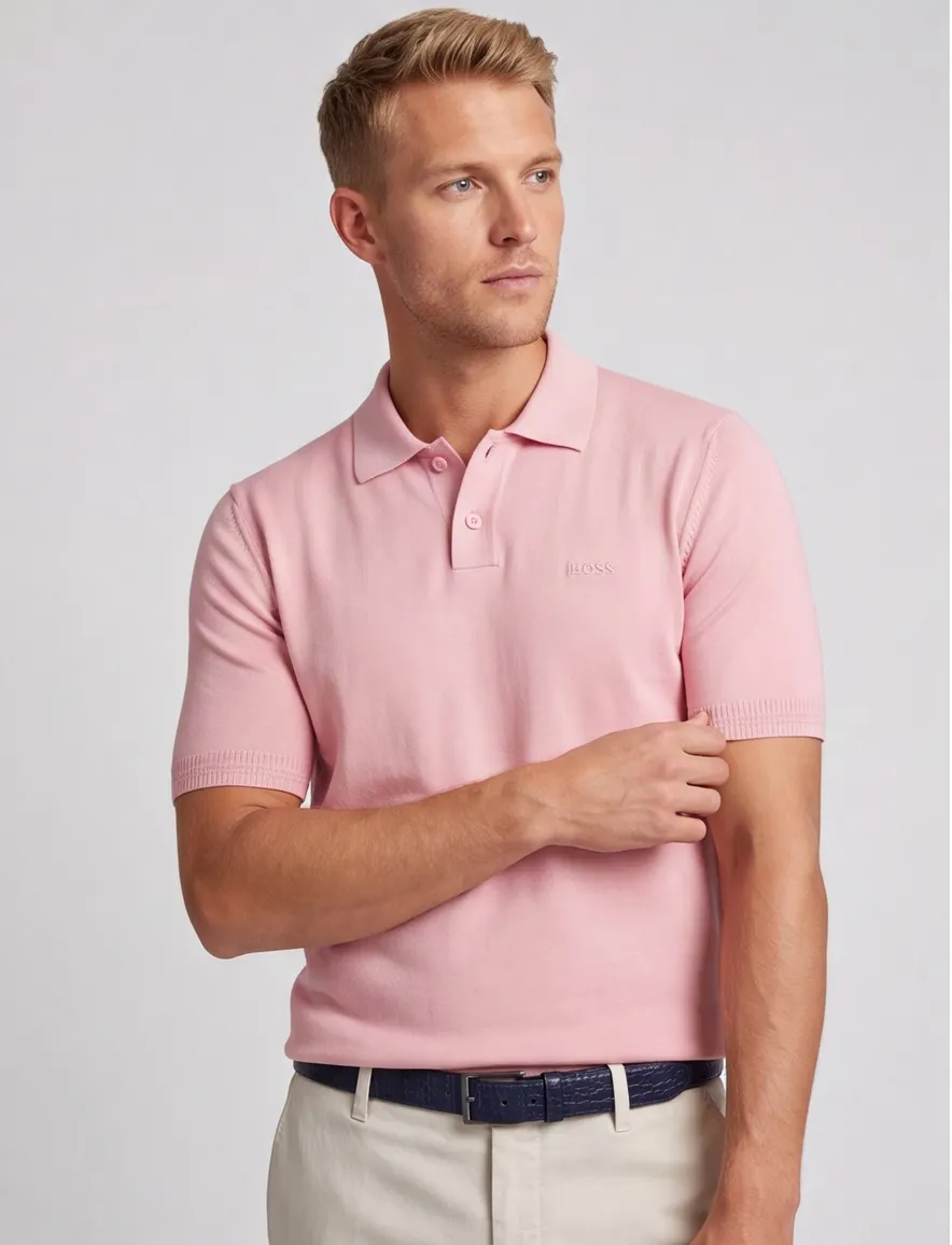 Hugo Boss Orange Asac P polo roze met boord
