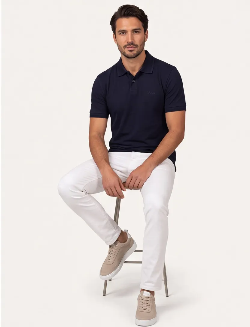 katoenen Boss polo korte mouw donkerblauw effen